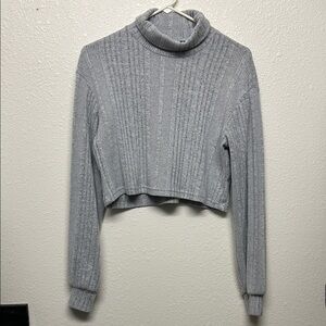 Gray Ribbed Turtleneck Sweater